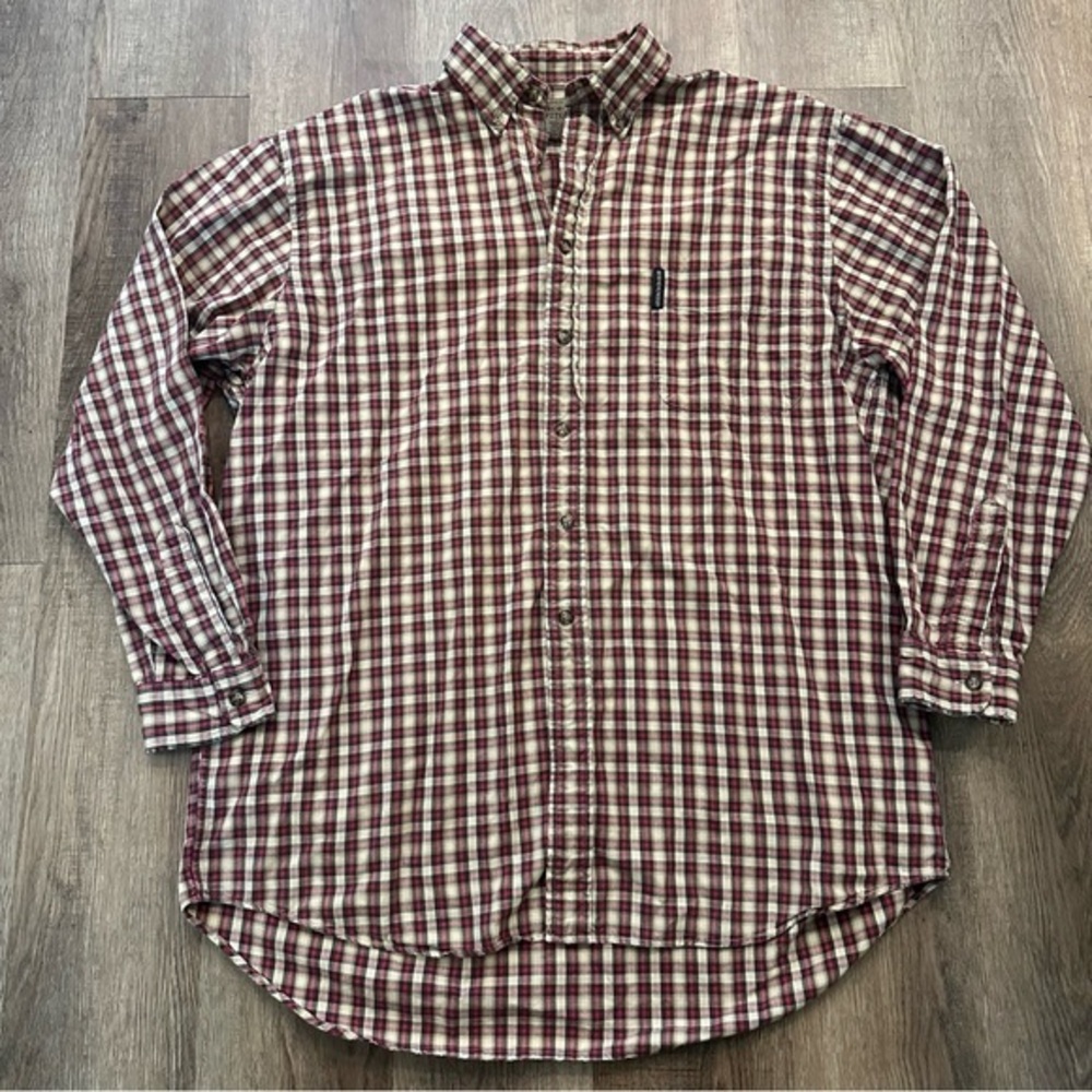 VINTAGE Abercrombie & Fitch The Big Shirt Men Medium Red Flannel Check Plaid ￼￼‎